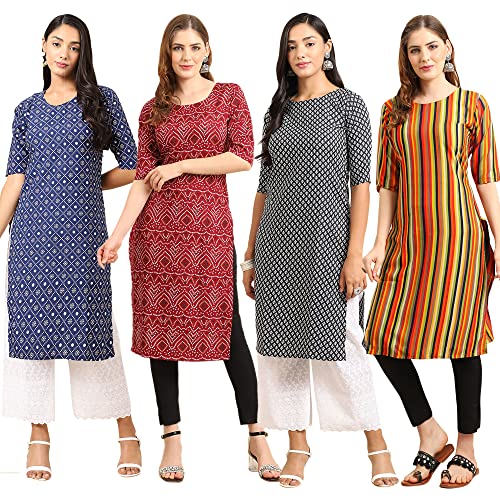 Image of Pinkmint Women's Crepe Digital Print Straight Kurta (Pack of 4)