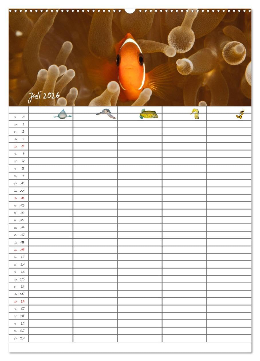 Der Unterwasser Familienplaner 2026 (hochwertiger Premium Wandkalender 2026 DIN A2 hoch), Kunstdruck in Hochglanz