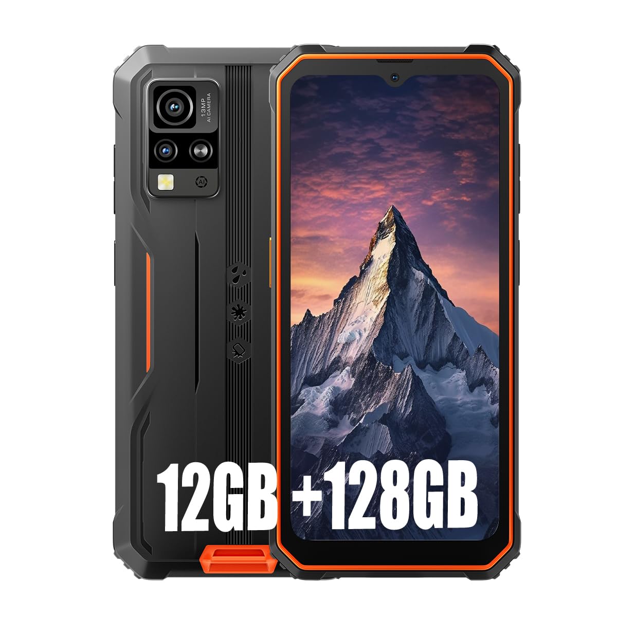 Blackview BV4800 PRO Outdoor Handy, 5180mAh, 12GB+128GB/2TB (2025), Smartphone Ohne Vertrag, 6.56" 90Hz, IP69K Wasserdicht,Baustellenhandy, 5MP+13MP/Dual 4G/OTG/GPS/NFC/Fingerabdruck (Orange)