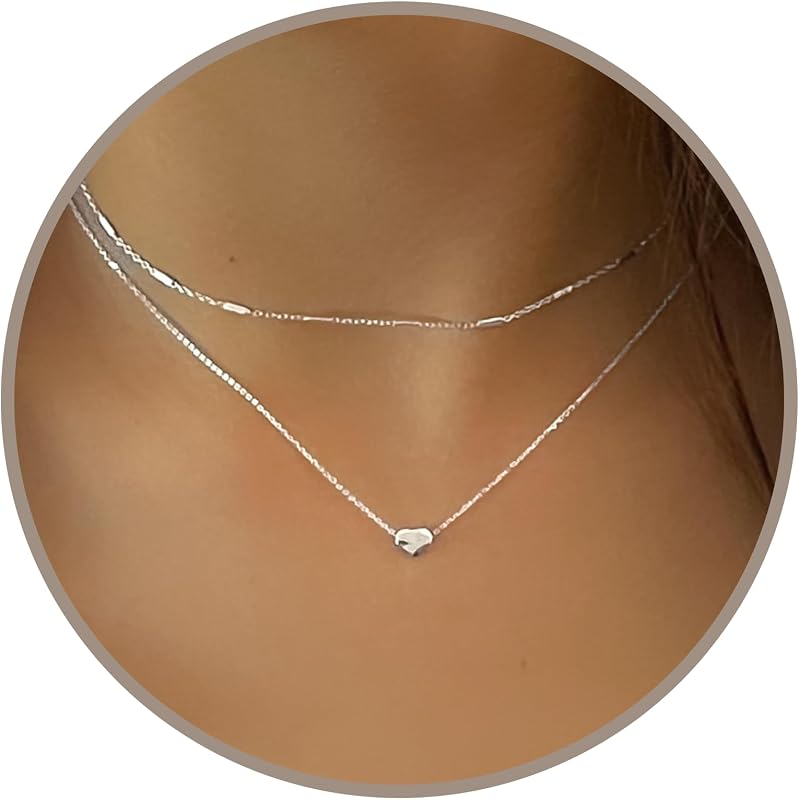 Annika Bella Silver Necklace Stack, Heart Necklace, 925 Tubes Chain Choker, Minimalist Chokers for Women, Valentines Day Gifts