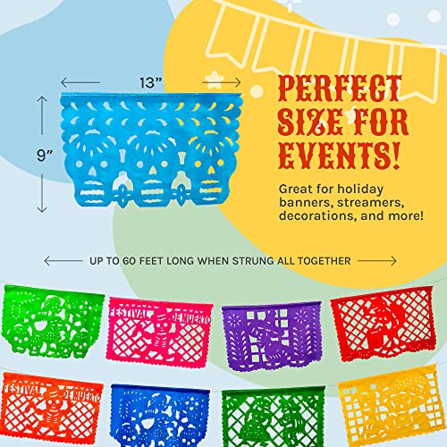 Mexican Banner Papel Picado, Day Of The Dead Plastic Party Banners, 60 Ft Streamers (12 Ft X 4) Set Of 4 Cinco De Mayo Party Decorations, Dia De Muertos Ofrenda Altar Supplies, Dia De Los Muertos Sugar Skull Party Decorations By Texmex Fun Stuff #TOP1