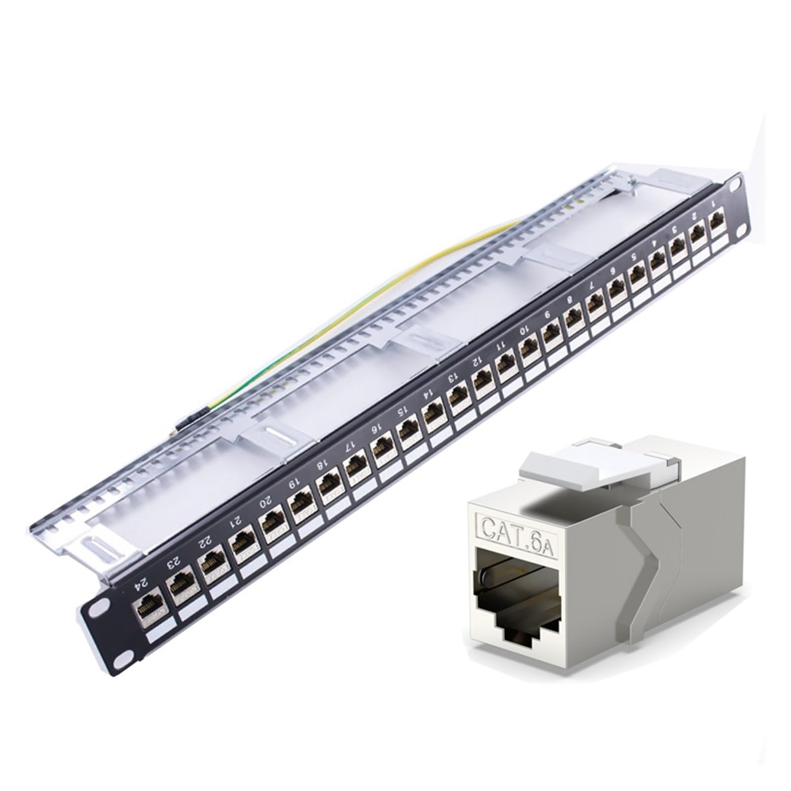 Panneau de brassage RJ45 femelle blindé 24 ports CAT6A, boîtier métallique, support de montage en rack réseau 19 pouces, 10G Pass-through CAT.6A UTP(ONLY Patch Panel)