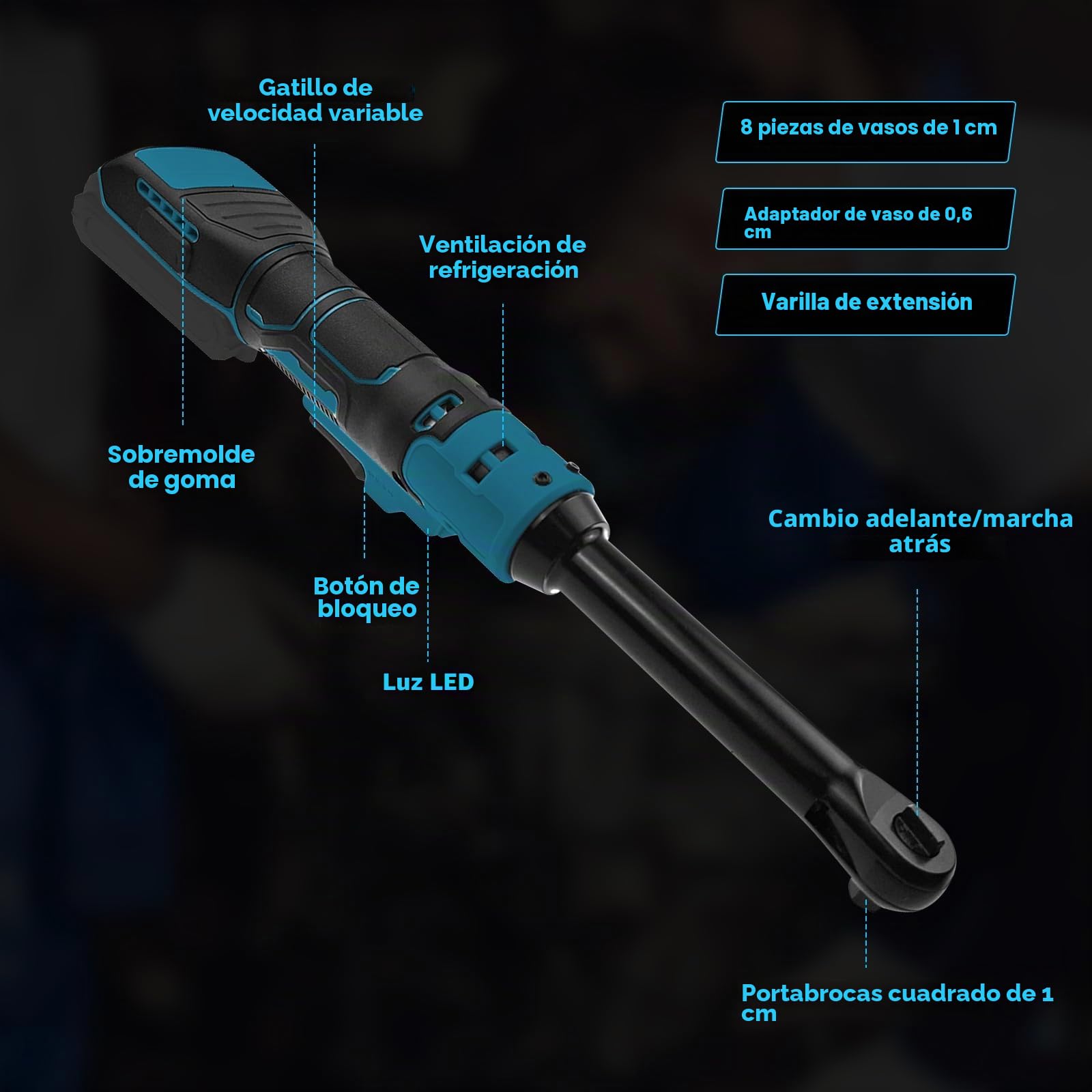 Llave de trinquete inalámbrica para batería Makita de 18 V, llave de trinquete eléctrica extendida de 16 cm de largo, herramienta eléctrica con luz LED, 600 RPM, 80 N.m