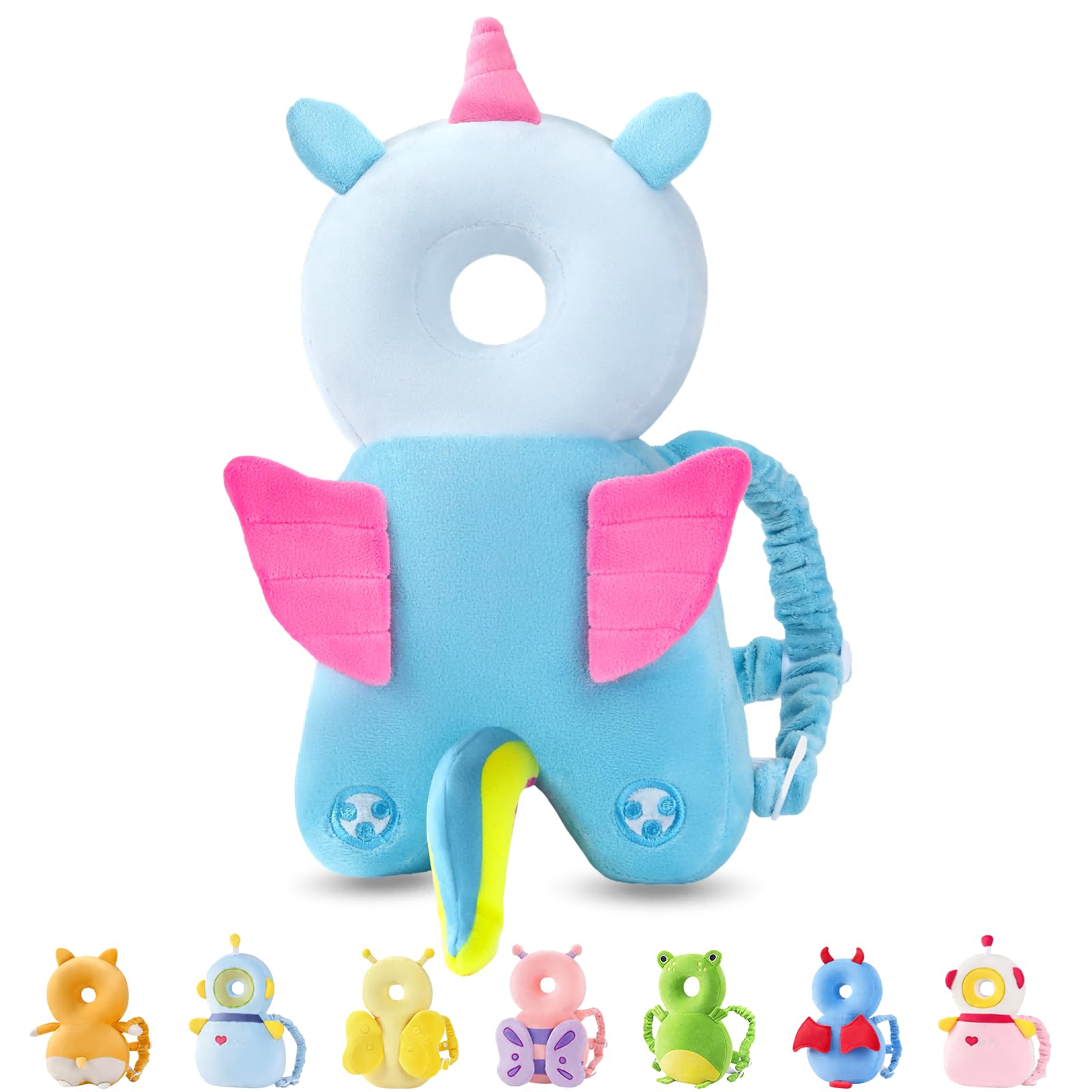 JunNeng Baby Head Protector Backpack, Toddler Walking Fall Head Protection, Blue Unicorn
