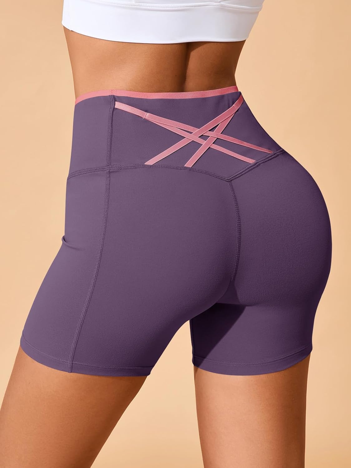 Aoysky Womens Workout Biker Shorts 5" Color Block High Waisted Yoga Athletic Shorts - Image 3