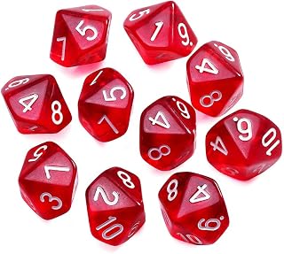 Yourandoll 10 STÜCKE Polyedrische Würfel D10 Würfel 16mm Acryl 10 Seitige Dice Spielwürfel for DND RPG Tischspiele Brettspiel (Transparent Rot)