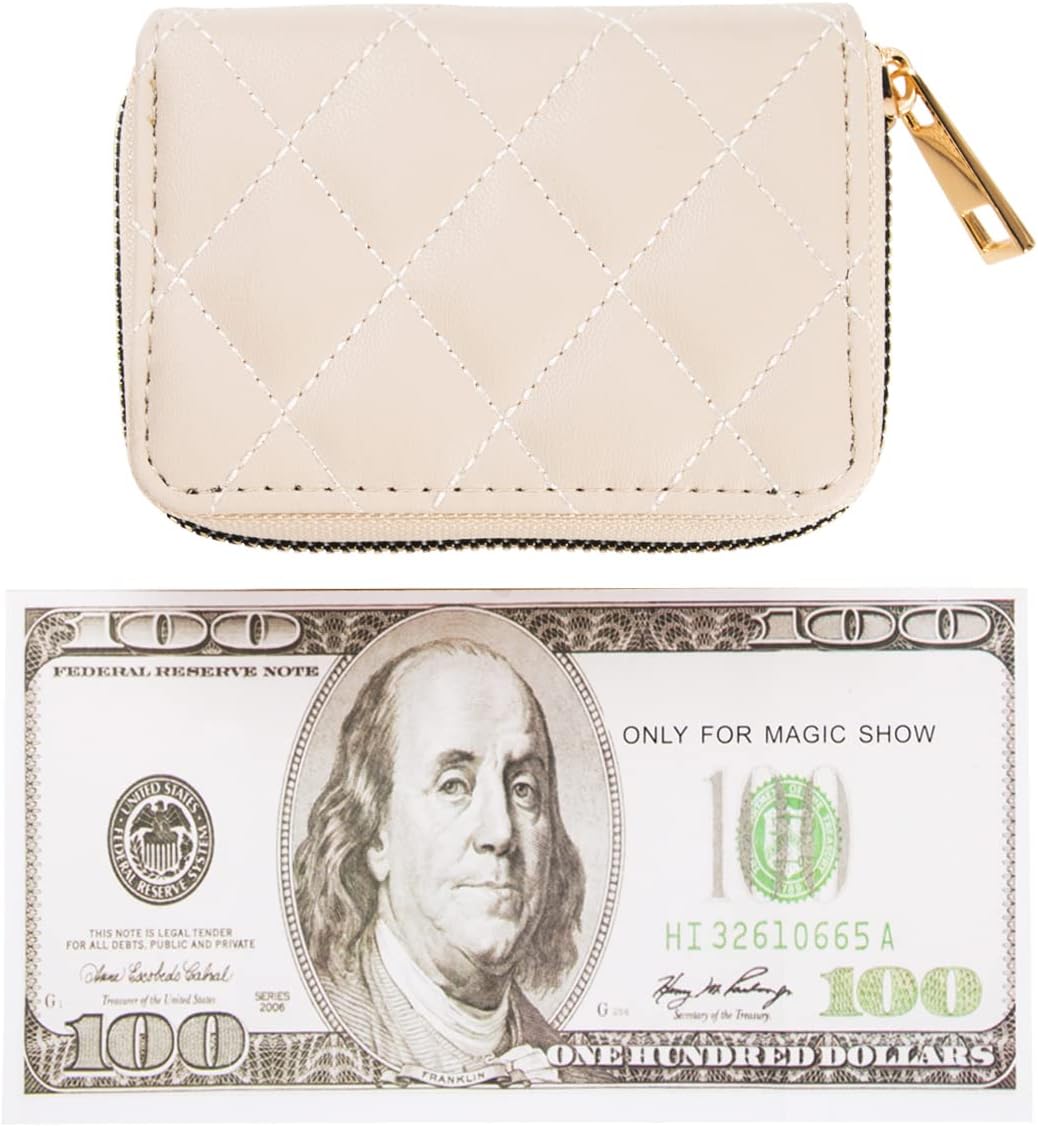 Facai RFID Small Wallet Women Mini Credit Card Holder Organizer Case with Zipper Slim Cream