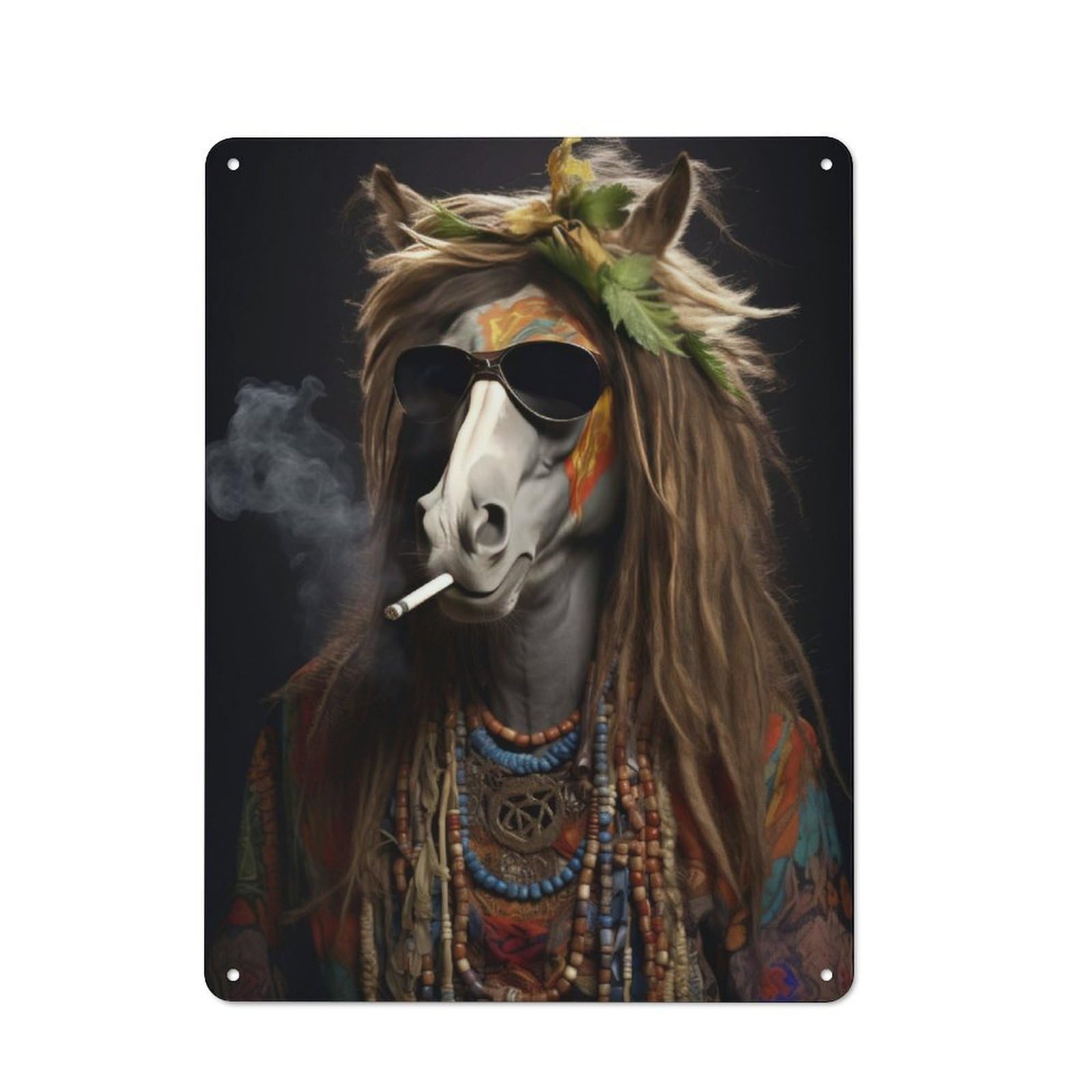 Junmoney Hippie Horse Smoking Metal Wall Sign 40X30cm, Rustic Decor For Hallway Wall, For Metal Sign Collectors, For Garage And Workshop Walls