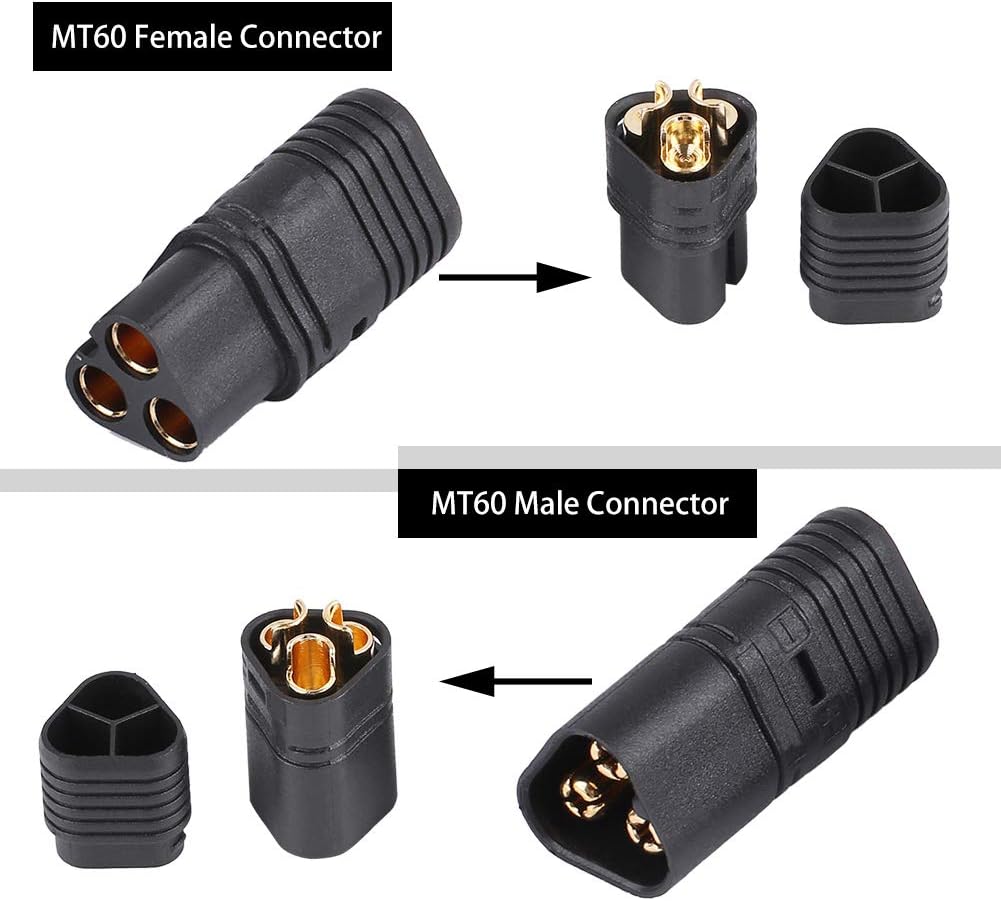 Dilwe RC Connector, MT60 Connector Three-Hole Plug Black Male & Female ESC to Motor Part RC Accessory Part