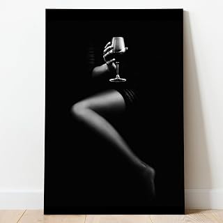Black And White Woman Silhouette Wall Art Female Body Canvas Women Drinking Wine Poster Silhouette Pictures Black And White Photography Prints Woman Body Painting Wine Artwork Decor 16x24in No Frame