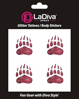 Montana Paw Print Glitter Sticker Face Tattoo 4pk Decal, Big Sky Conference Fan Gear, Game Day, Tailgate, Graduation, Gift, Stocking Stuffer, College Sports Fans for University of Montana Grizzlies