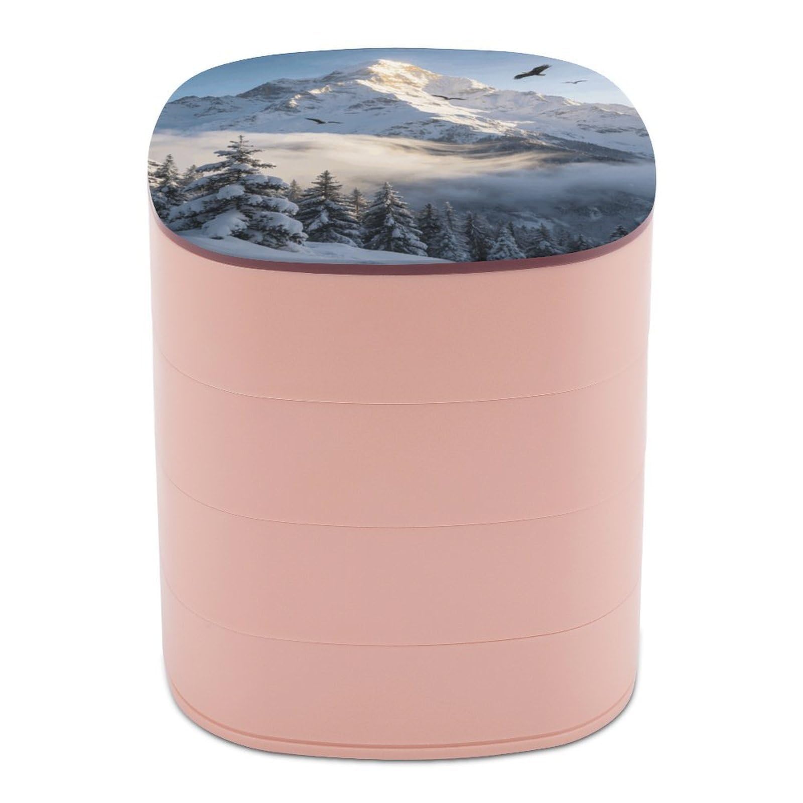 VstaDank Above The Snowy Forest Jewelry Box 360° Rotatable Jewelry Organizer 4 Layers Jewelry Case with Lid Fashion Portable Earring Holder for Bracelets Rings Bracelets Vanity