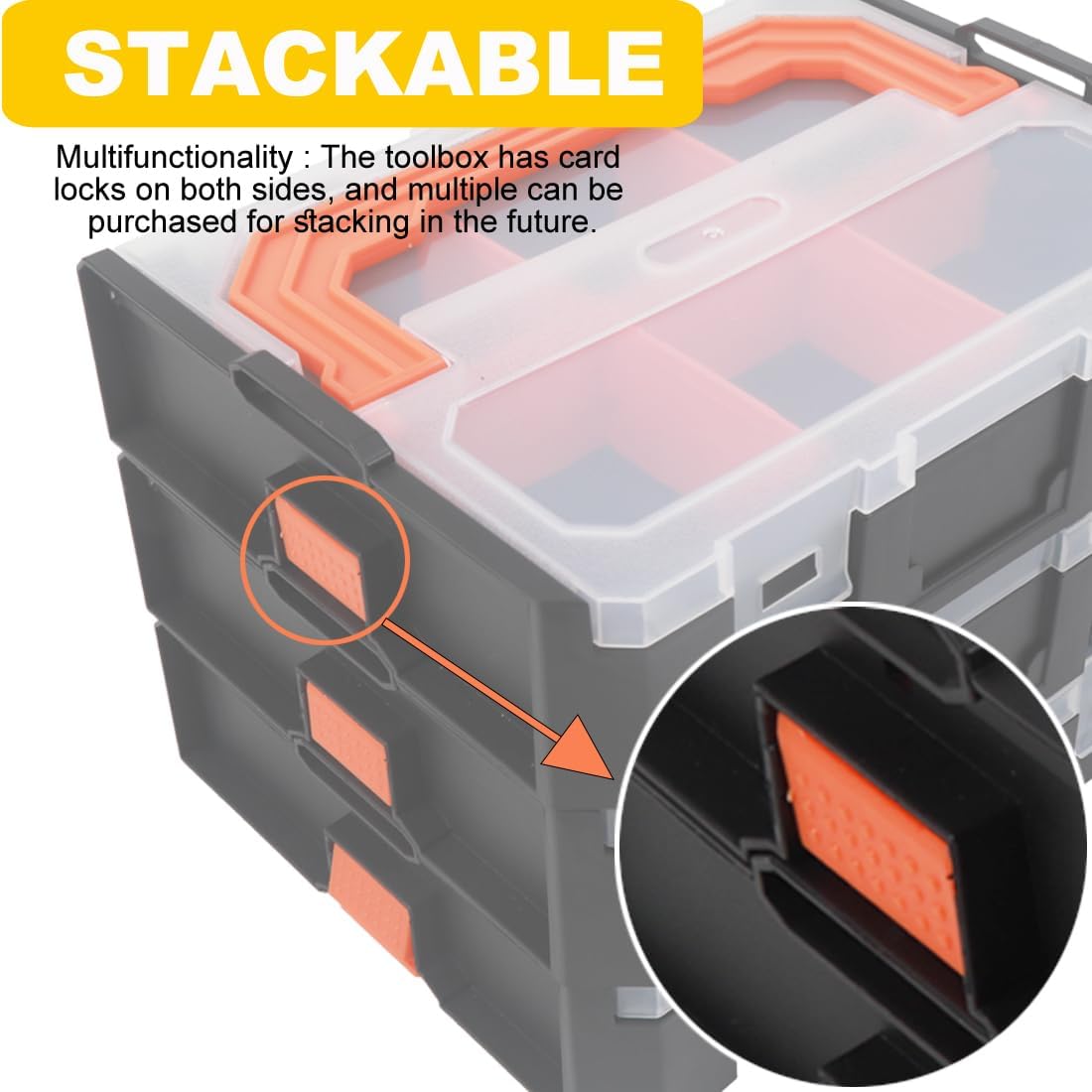 Small Parts Organizer, 6-Compartments Parts Organizer, Stackable, Removable Dividers for Hardware(2 PCS)