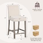 COSTWAY Tabourets de comptoir rembourrés en hauteur 4, Tabourets de bar avec dossier ergonomique, cadre en bois massif, 24.5” Chaises de comptoir en tissu pour l'île de la cuisine, Salle à manger, Pub (Beige)