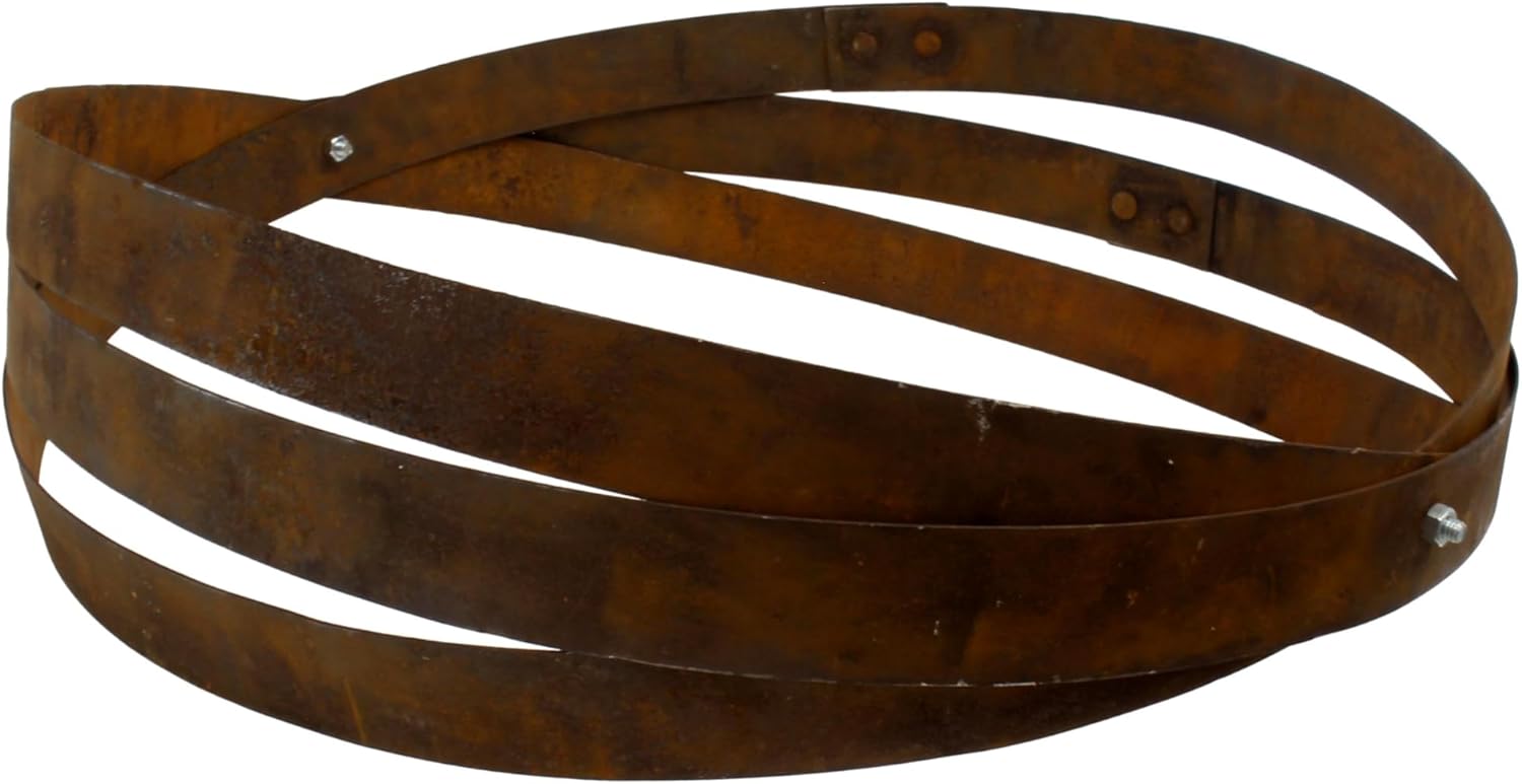 AmishToyBox.com Rustic Hanging Plant Flower Holder, Made with Real Whiskey Barrel Rings, Untreated Metal, Large 3 Ring Planter, Amish-Made