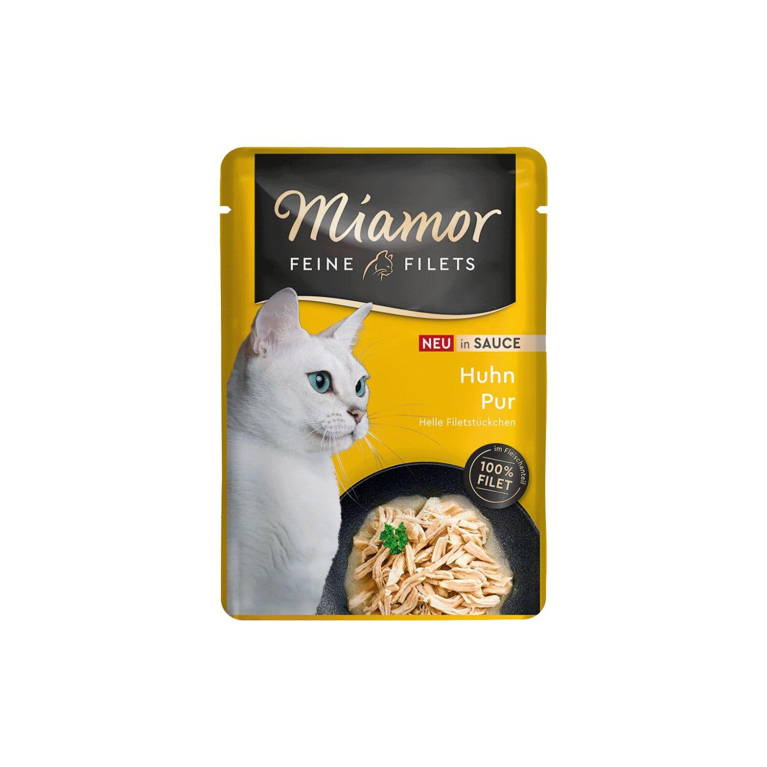 Miamor - Feine Filets in Sauce | Nassfutter für ausgewachsene Katzen mit Filetstückchen in Sauce. Fettarmes Ergänzungsfutter im Frischebeutel ohne künstliche Zusätze | 24x100g Huhn