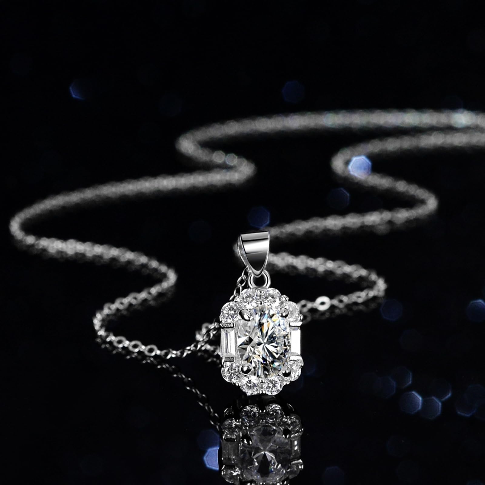 Collares de topacio con halo ovalado de moissanita para mujer, collares de gemas para mujer, moissanita