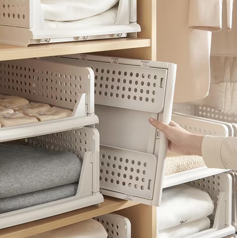 Genérico Organizador de Armario (Pack de 8) – Cajas de Almacenamiento de Plástico con Cajones Extraíbles para Ropa, Estantes, Vestidor y Baño, 43 x 32,5 x 18,5 cm