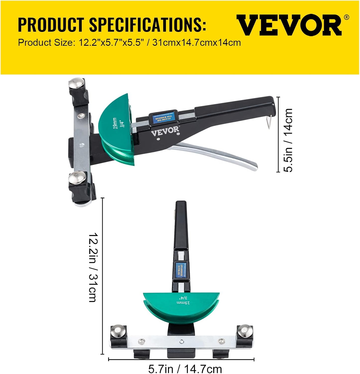 VEVOR Copper Pipe Bender, 7 Colorful Dies 1/4-7/8 inch 90 Degrees Forward and Reverse Bending, 6-22 mm for Copper & Aluminum Tubes with Reverse Bend Attachment