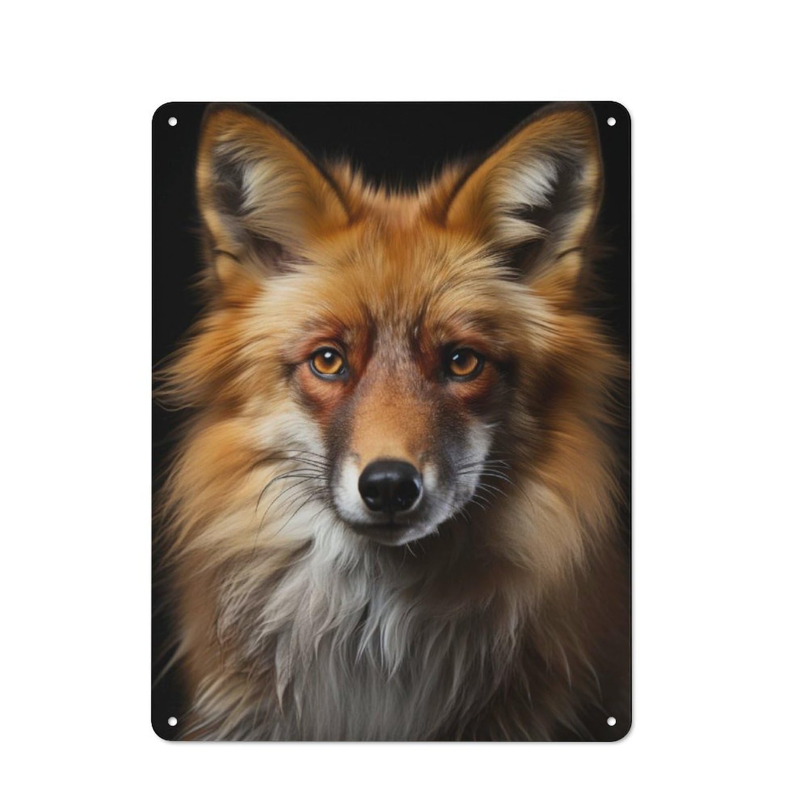 Industrial Metal Sign with Cool Red Fox Portrait Design 40x30cm, Modern Retro Loft Wall Plaque for Workspace, Cafe, Hallway Or Garage