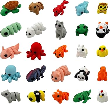 20Pcs 3D Printed Mini Animal Figures Cute Different Small Animals Flexible Movable Joint 3D Printed Articulated Fidget Toy Desk Decor for Adults Home Office Desk Party Gifts Photographic Prop