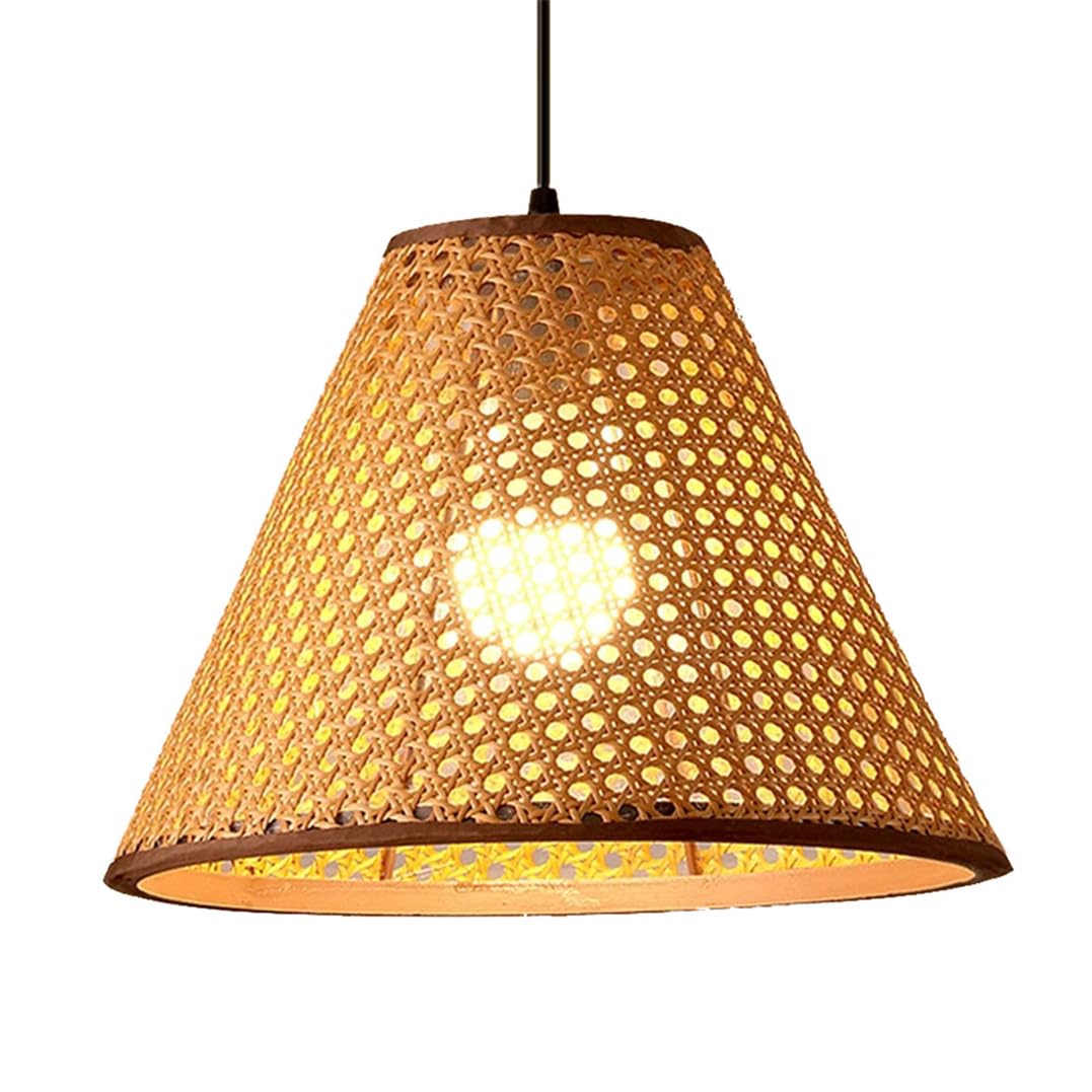 CWVYKNP 1 Pack Foyer Pendant Light in Cone Shape Farmhouse Natural Rattan Basket Lamp Cover Hanging Light Japanese Style Home Zen Ceiling Mounted Light to Decor Bedroom