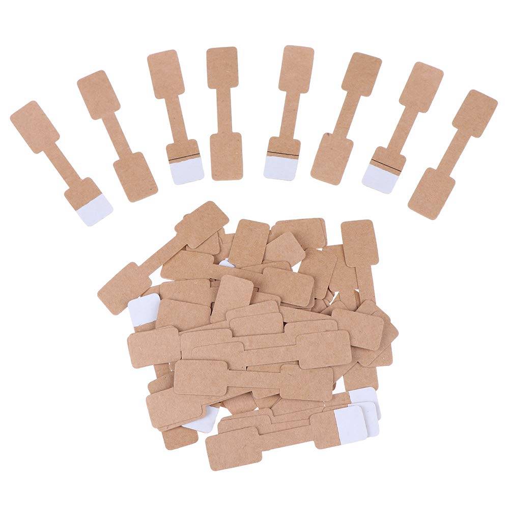500 Pcs Quadrate Blank Brown Paper Price Tag Labels Jewelry Display Cards Labels Ring Sticker Hangtags, 0.47 x 2.36 Inches