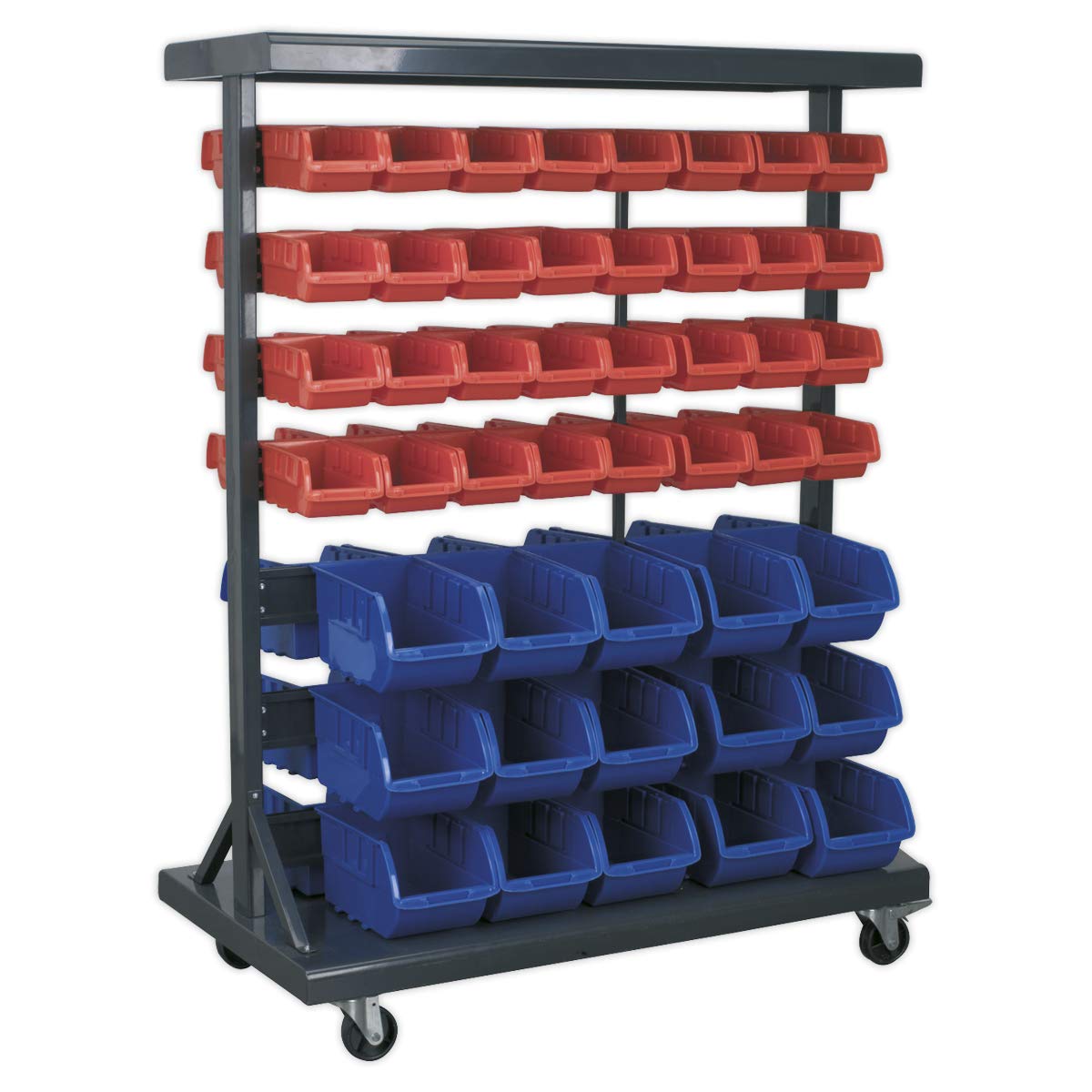 Sealey Mobile Bin Storage System and 94 Bins