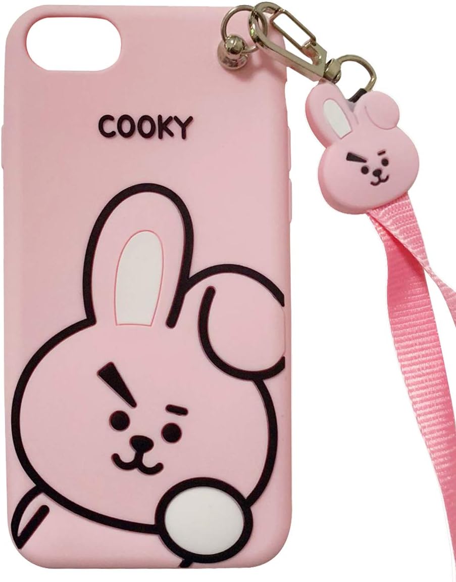 TopFunny Cases for iPhone 8 Plus Case Silicone 3D Cute Cartoon Design Soft TPU Slim Fit Rubber Bumper Cover Shockproof Case with Wrist Strap Compatible with Apple iPhone 7 Plus/8 Plus 5.5" Rabbit