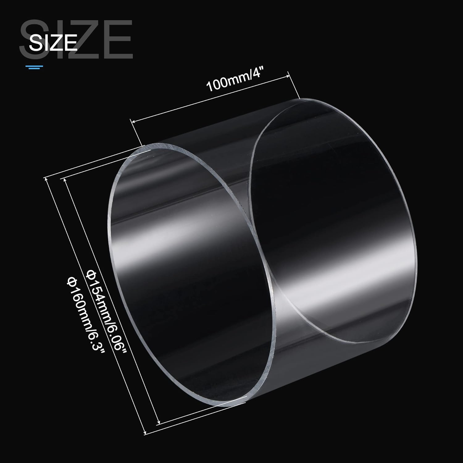 MECCANIXITY Acrylic Pipe Rigid Round Tube Clear 6"(154mm) ID 6.3"(160mm) OD 4" Length High Impact for Lighting, Models, Plumbing, Crafts