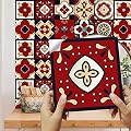 Peel and Stick Floor Tile,Red Floral Texture Vinyl Flooring,Self Adhesive,Waterproof, Easy to Install DIY Self-Adhesive Floor Tile for Update Bathroom,Kitchen,Laundry Room,Pack of 10 (8x8in)