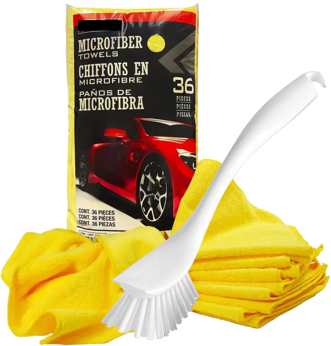 Compatible with Kirkland Signature 713160 Ultra Plush Microfiber Towels 36 Pack, Yellow, H 40.6 x W 40.6 cm with White Cleaning Brush