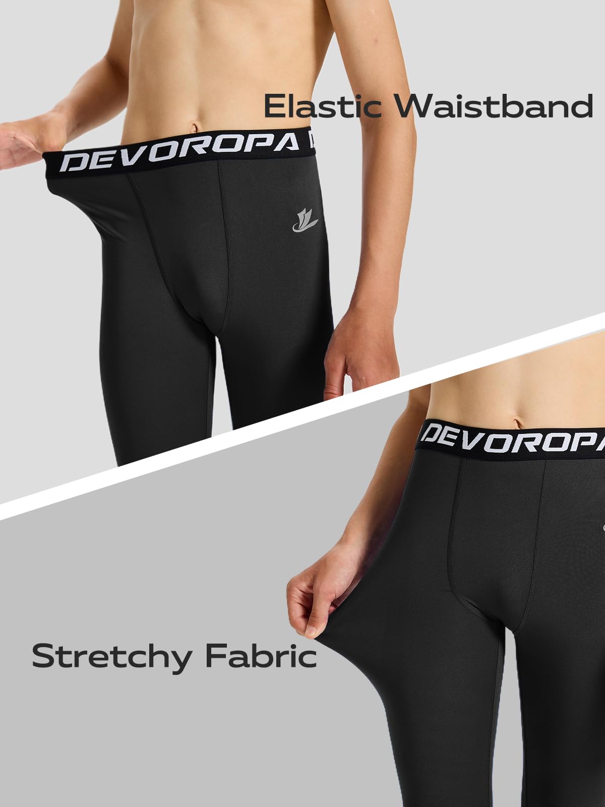 DEVOROPA Boys Leggings Quick Dry Youth Compression Pants Sports Tights Basketball Base Layer