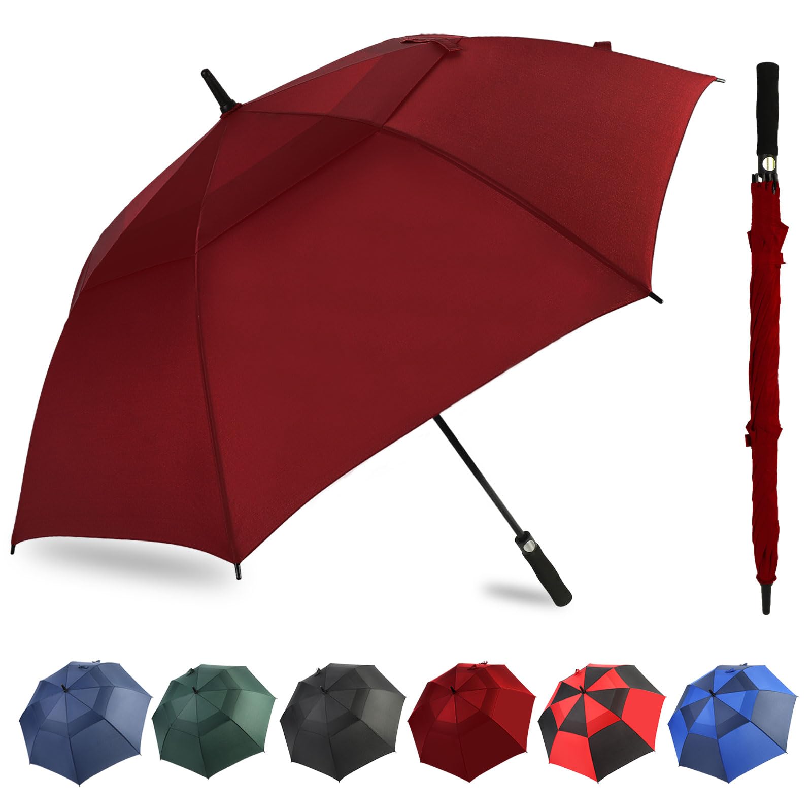 ZDSSM Automatic Open Golf Umbrella, 54/62/68/72 inch Extra Large Oversize Double Canopy Vented Stick Umbrellas, Windproof Waterproof Umbrella for Men