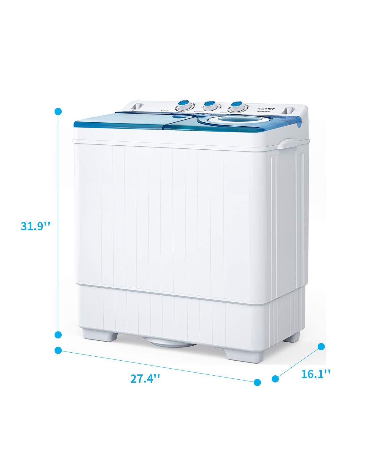 Mini lavadora compacta de doble tina, portátil, de 26 libras de capacidad; lavadora (18 libras) y centrifugadora (8 libras), con bomba de drenaje integrada/semiautomática 8