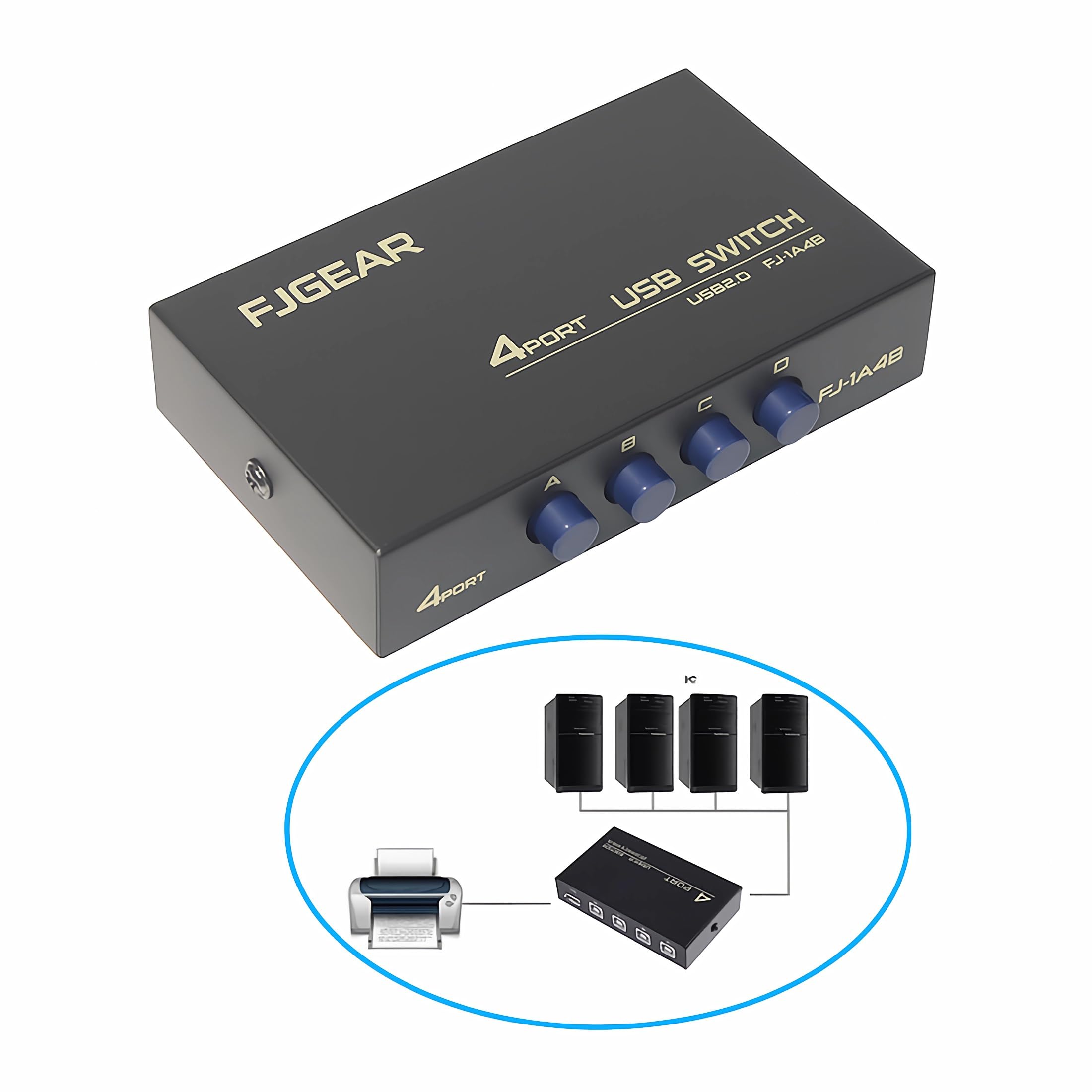 E06CS USB 2.0 przełącznik 4-portowy – przełącznik KVM 4 w 1, do urządzeń USB, kompatybilny z laptopami, komputerami, drukarką, skanerem, pamięcią USB i czytnikiem kart