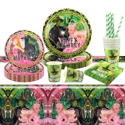 Ainvliya 62 Pcs Wick Birthday Decorations, Party Decorations Party Supplies Paper Plates Cups Napkins and Tablecloth, Kids Tableware Set for 10 Guests