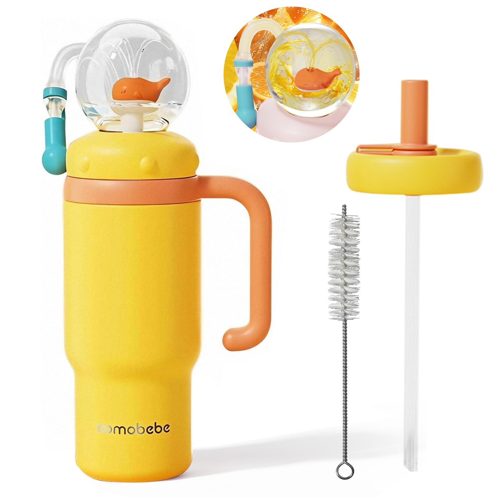 RUNSUNTUN Como bebe Insulated Whale Fountain Sippy Cup, 24 oz 316 food-grade Stainless Leak-Proof Straw,Tumbler with Handle, Fits Car Cup Holders. 2
