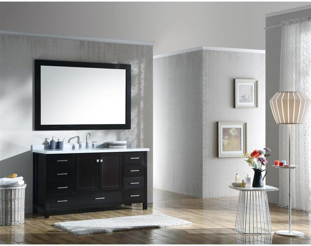 ARIEL DKB Beckford 60-Inch Espresso Bathroom Vanity with Single Rectangular Undermount Sink, 1.5-Inch Carrara Marble Countertop, Solid Wood Frame, 2 Soft Closing Doors & 9 Drawers