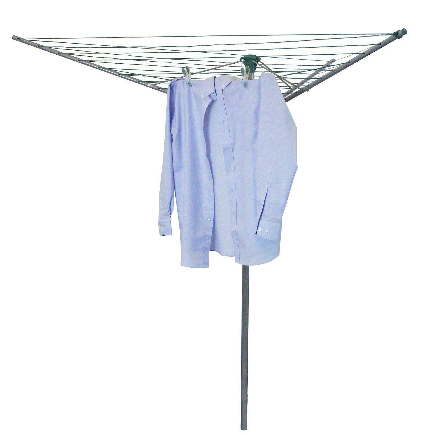 Laundry Mate Rotary Clothing Airer - Folding Washing Line - Outdoor Clothes Drying Rack - Washing Line & Ground Spike - 360 Degree Rotary Top (30m, Silver - 3 Arm)