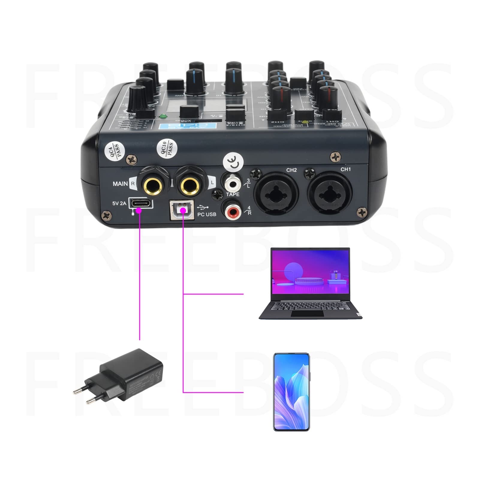 Attrezzatura per DJ per Feste AG-AS04B 24 Bit 9 9dsp Effetti 192kHz Frequenza di campionamento Mini Audio Bluetooth con Bluetooth con USB Record e Phantom Power
