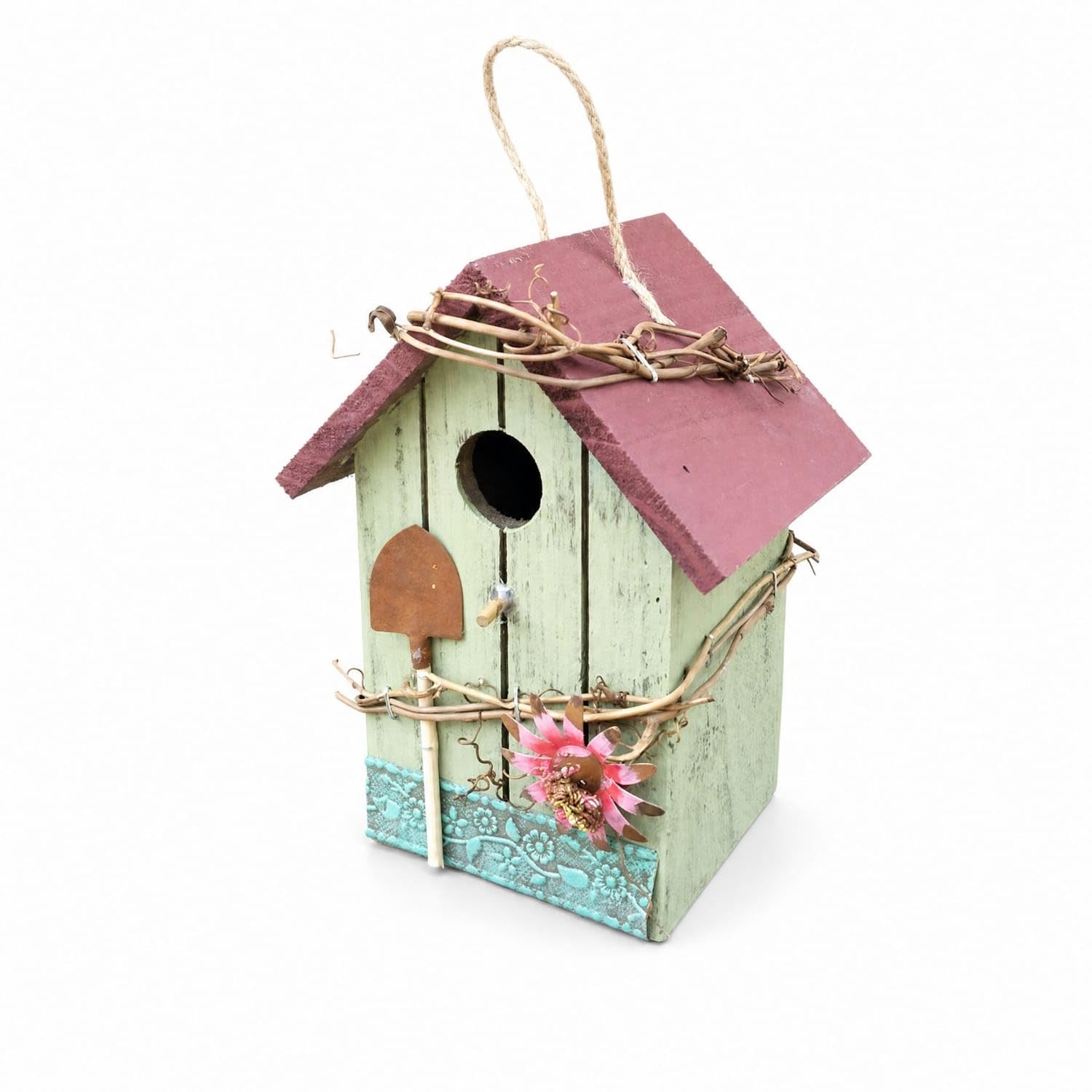 Wooden Decorative Birdhouse Rustic Birdhouse with Hanging Loop Distressed Bird House Farmhouse for Decorators, Shelf, Tabletop, Red, Vertical|Bird Houses|Collectibles-image-14