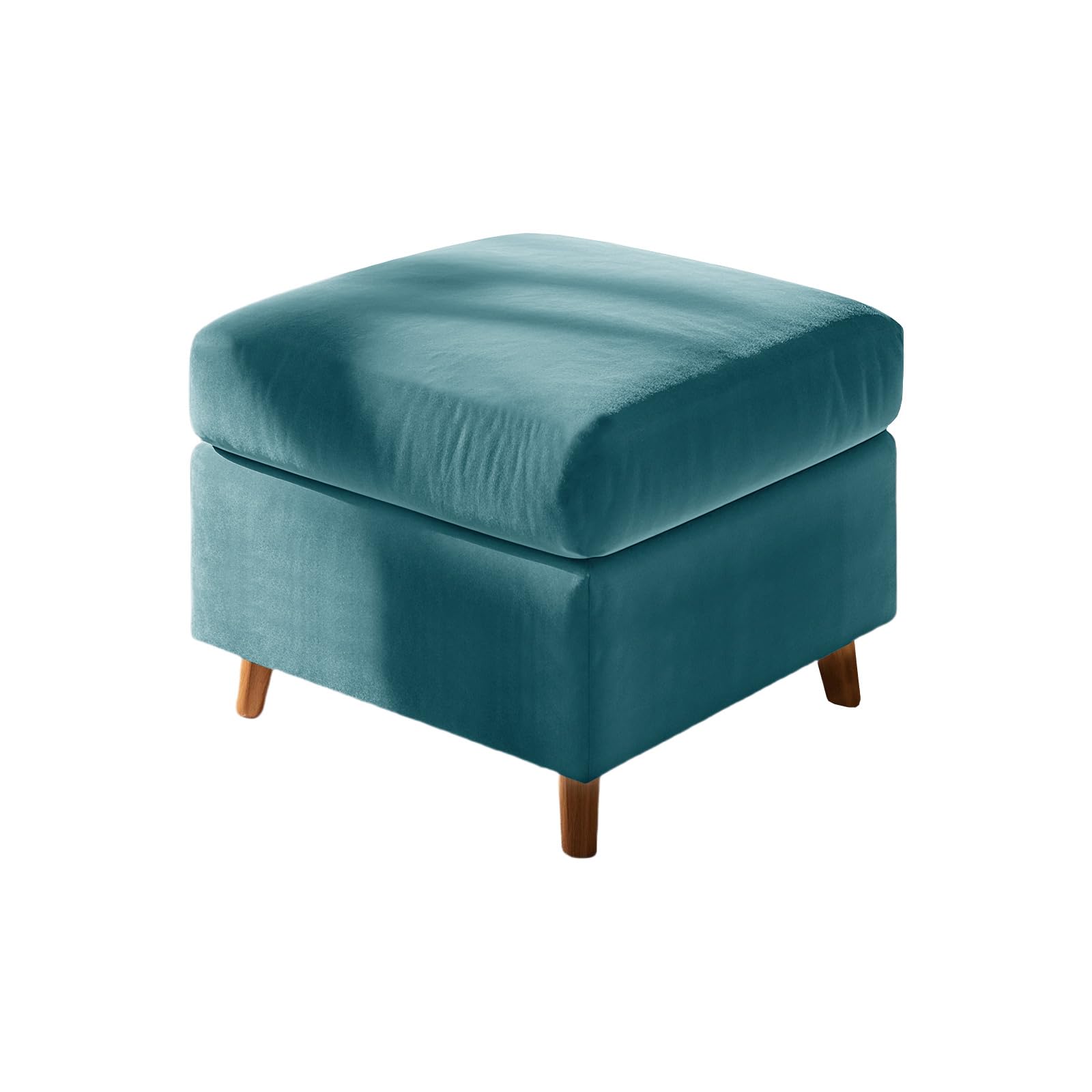 UNBBRRL Stretch Footstool Cover,Thick Velvet Ottoman Protector Covers, Large Removable Anti Slip Pouffe Cover for Living Room, with 4 Ties, Optional Cushion Cover (Haze blue,Square S+Cushion S(2pcs))