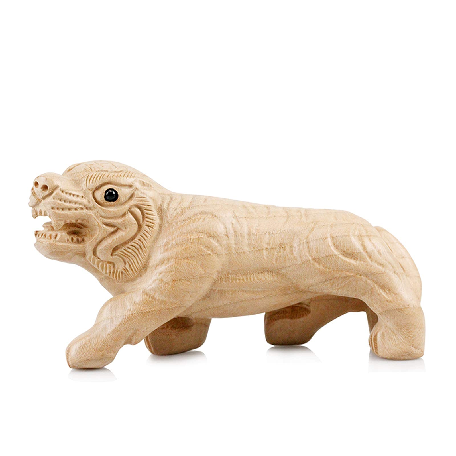 Statue Tigre en Bois Sculpté Zodiaque Chinois Feng Shui pour Bureau