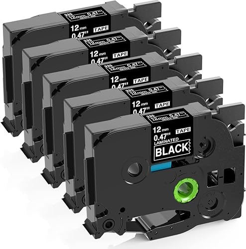 MarkDomain Cinta de repuesto para Brother TZe-335 TZe335 TZe TZ cinta blanca sobre negro de 0.472 in 0.47 pulgadas laminada P Touch para etiquetas