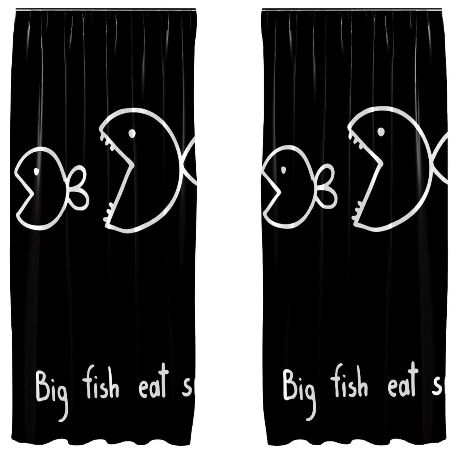 Cortinas de pescado negro grande 55x84 de 2 paneles para decoración de salón y dormitorio moderno 1