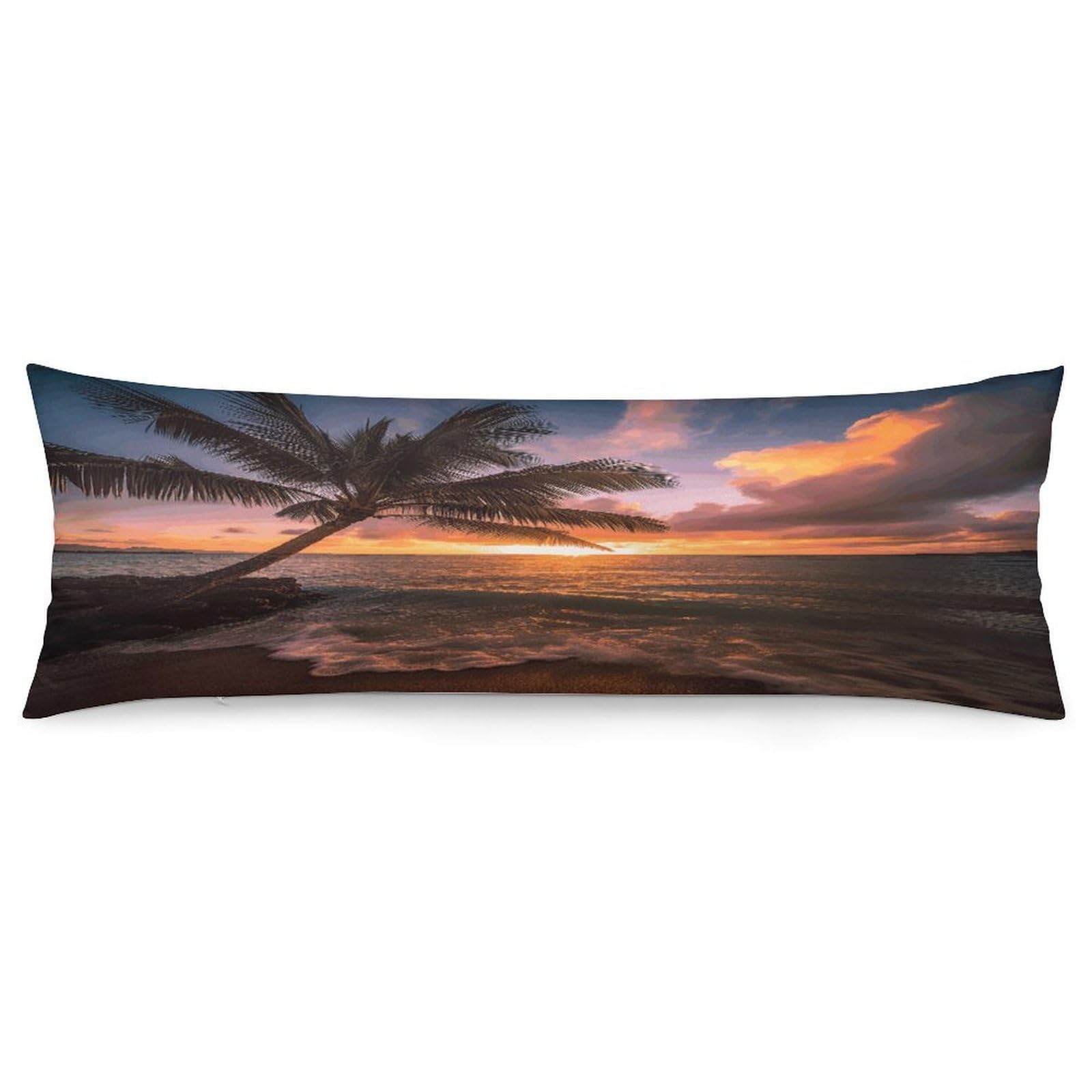 Body Pillow Pillowcase 19x53 Inch Palm Tree Sunset Beach Print Body Pillow Cover with Hide Zipper Super Soft Cozy Long Pillow Case Rectangle Long Body Lumbar Cushion Case for Bedroom