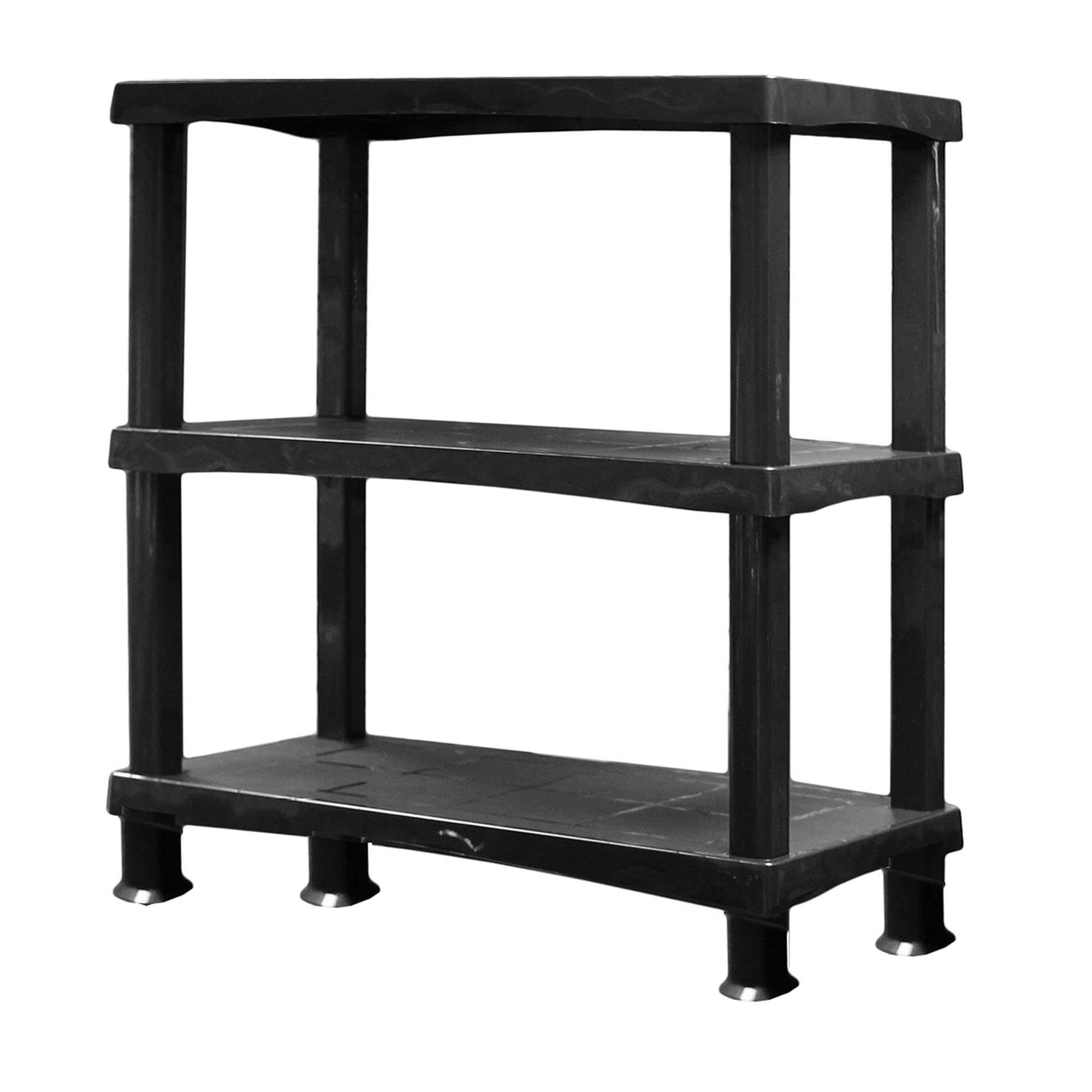 3 Tier Plastic Black Shelving Storage Unit - Free Standing Racks - Each Shelf Can Hold Up to 25kg - Heavy Duty Organizer Rack for Home & Office - (1x, Black - 3 Tier Shelf)