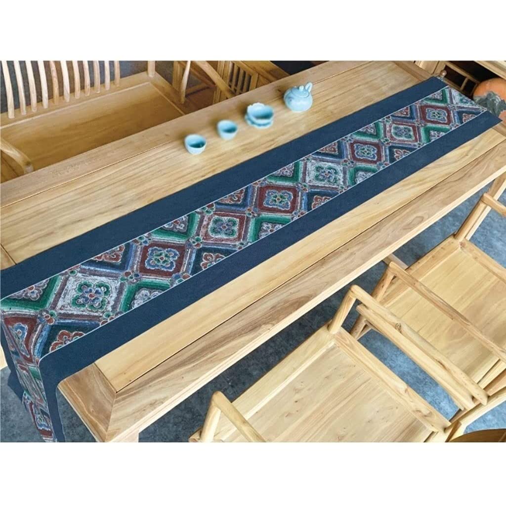 Camino Mesa Único Camino De Mesa Retro Zen Algodón Lino Cama Bandera TV Gabinete Decoración Tela Larga Cubierta Polvo Decoración(71 Inches)