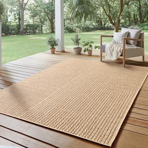SIMPEX Alfombra para Interior y Exterior Robusta, Resistente a la Intemperie y fácil de Limpiar, con Efecto de Yute Natural, Ideal para salón, Cocina, terraza, jardín y balcón, 120x170 cm